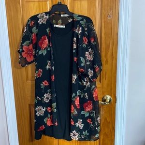 Tank top dress with red flower cardigan!